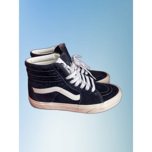 Navy blue suede Vans SK8 High HEIQ Eco dry water repellant Mens 7.5 Womens 9 - Picture 1 of 11